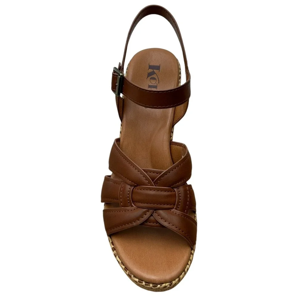KORKS Dee‎ Womens Wedge Platform Sandal Size 9 Brown/Tan Faux-leather Block Heel